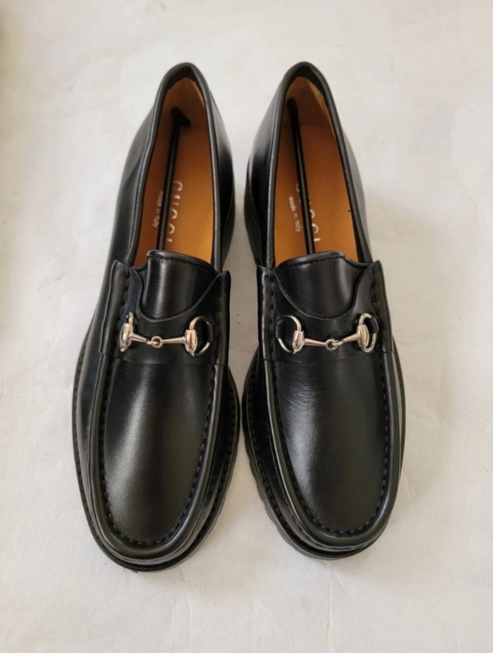 Brand New Gucci Loafers Women's Black Leather Horsebit Lug Sole Nero 7.5 Oxford